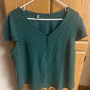 SHEIN women’s green Swiss dot butterfly sleeve button front blouse Plus size 2x